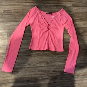 Abercrombie & Fitch Coral Ribbed V-Neck Top